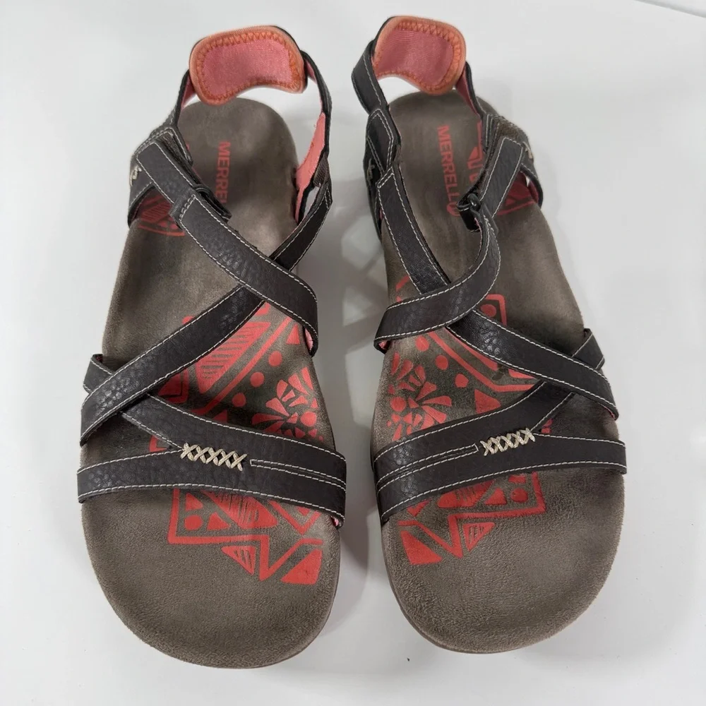 Merrell Brown Sandals with Coral Accents